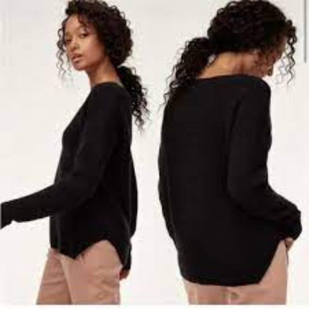 Aritzia Wilfred Free Black Walter Waffle Knit Merino Wool V-neck  Sweater Sz S